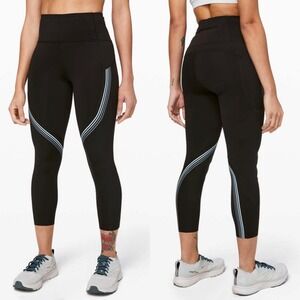 Lululemon Speed Limit Crop 23" Black Reflective Stripe Leggings W6AUTS Size 6